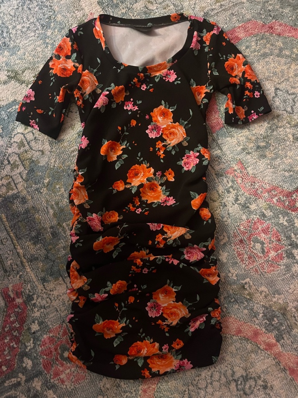Black Floral Ruched Bodycon Maternity Dress